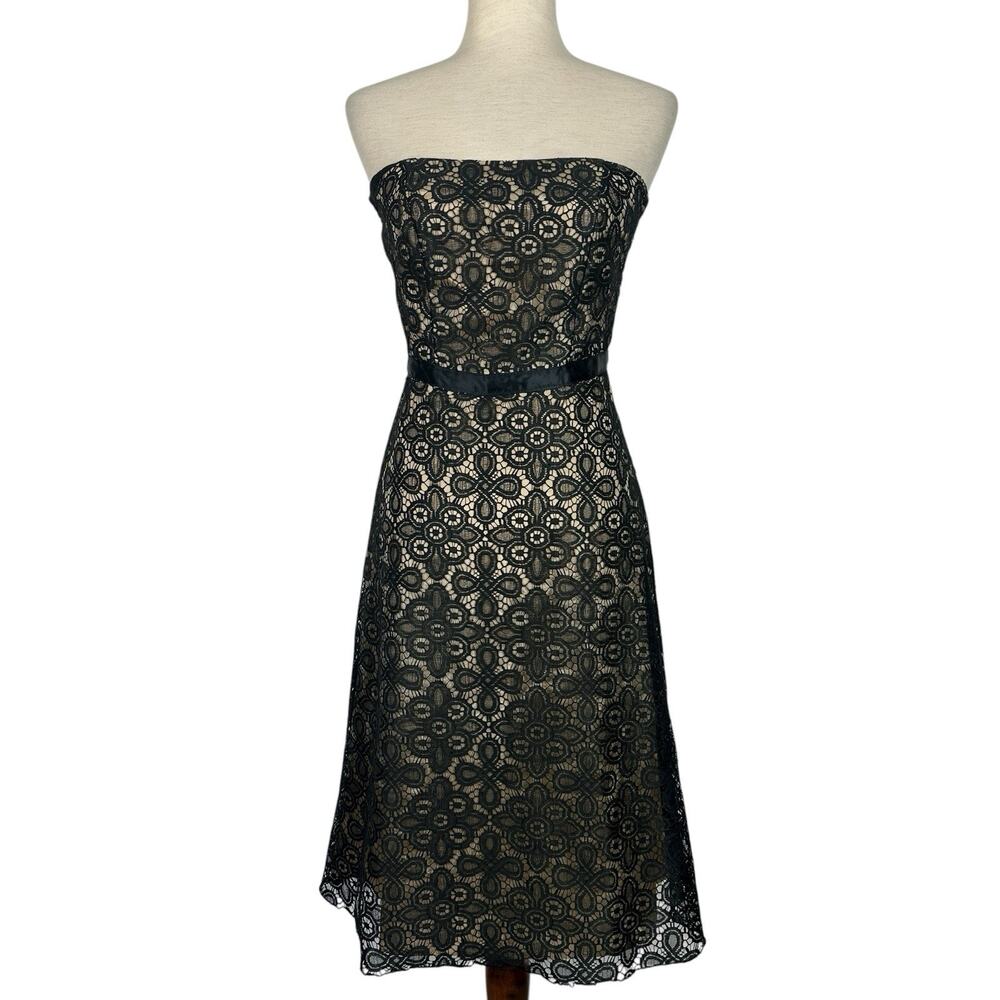 Vintage Y2K Delia's Dress Size 5 Small Black Lace Illusion Strapless Midi - Picture 2 of 15